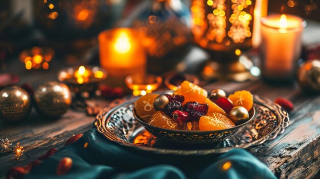 Celebrações do Eid al-Fitr Tábua com comida tradicional