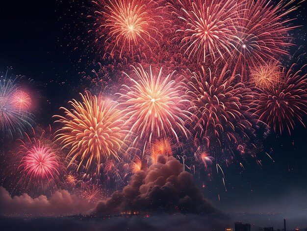 Celebran el año nuevo con petardos en el hermoso cielo.