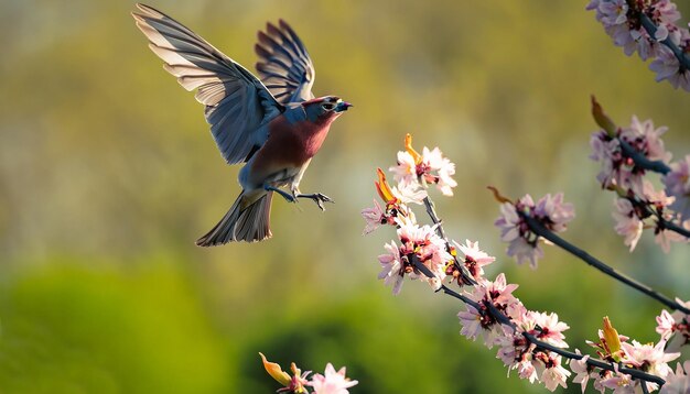 Foto celebrando a dança simbiótica de pássaros e flores