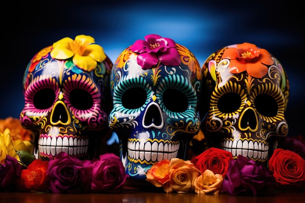 Foto celebrando el día de muertos con una calavera