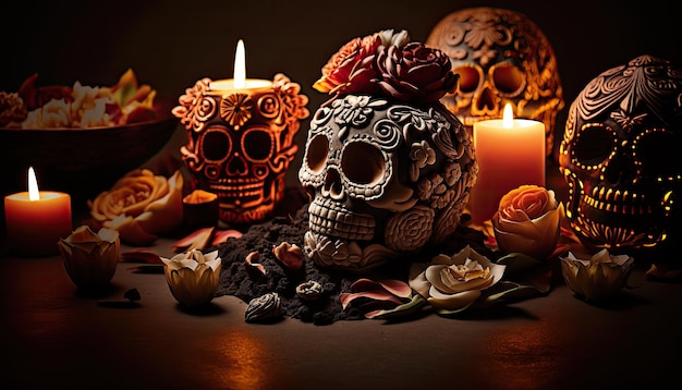 Celebrando el Día de los Muertos. IA generada.