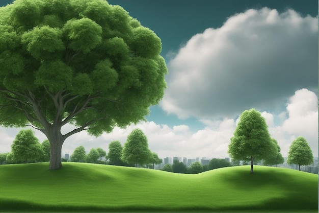 celebrando el Día Mundial del Medio Ambiente en la ciudad con un día nublado y árboles verdes