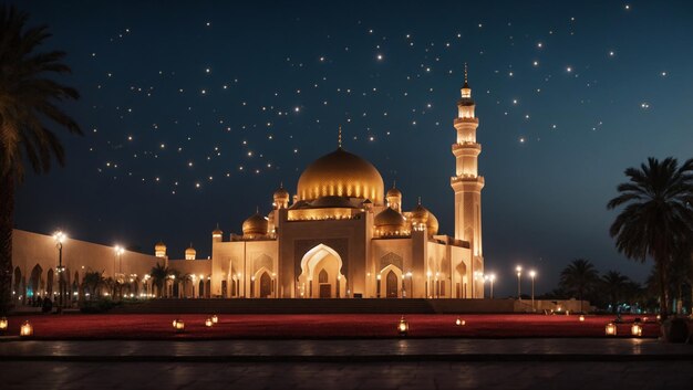 Celebrando eid ul fitre con mezquita y fondo islámico