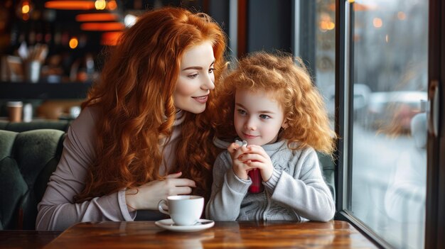 Foto celebrando o dia da mãe um belo laço entre uma mãe ruiva e sua adorável cabeluda