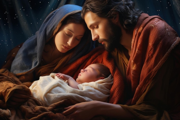 Foto celebrando o momento sagrado da cena do berço de natal um retrato intemporal da alegria divina paz e amor capturando a essência do espírito de férias e a história do nascimento de jesus cristo