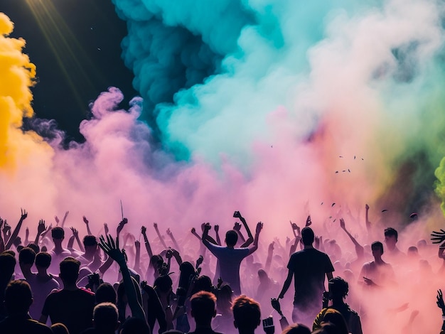 Celebrantes durante o Festival Holi colorido