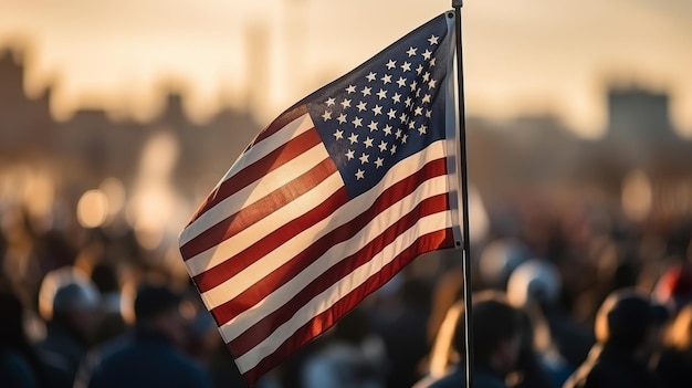 Celebrar el 4 de julio, día de la independencia con la bandera estadounidense en los Estados Unidos de América