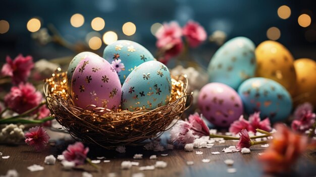 Celebrar a estação de alegria feliz Páscoa um mosaico festivo de renovação e felicidade abraçando tradições caça de ovos e o espírito de festas alegres na flor da primavera