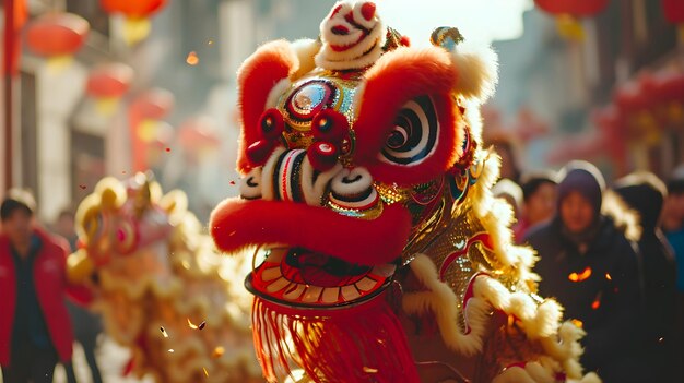 Foto celebrar el año nuevo chino con la danza del león