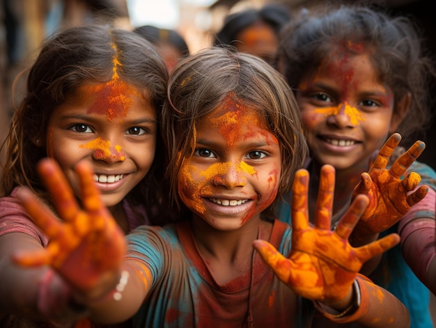 Foto celebrar los colores de holi