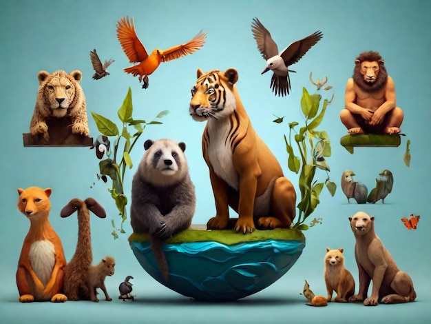 Celebrar el Día Mundial de los Animales 2023 Día Mundial de la Vida Silvestre con los animales Día Mundial de las Animales Iconos de Animales