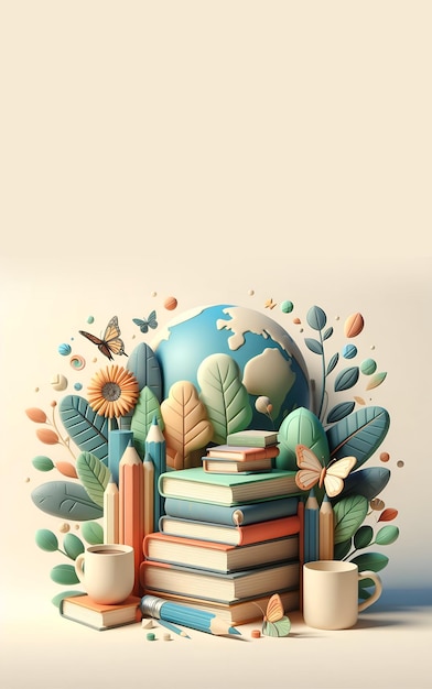 Celebrar el Día Mundial del Libro Concepto de ilustración en 3D para publicaciones en redes sociales