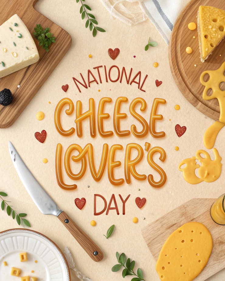 Foto celebrar el día nacional de los amantes del queso texto en negrita hecho de queso sobre un fondo de queso derretido