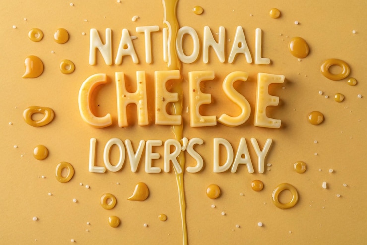 Foto celebrar el día nacional de los amantes del queso texto en negrita hecho de queso sobre un fondo de queso derretido