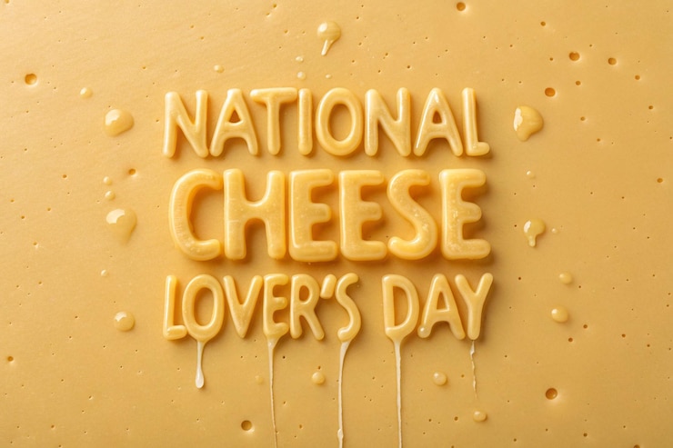 Foto celebrar el día nacional de los amantes del queso texto en negrita hecho de queso sobre un fondo de queso derretido