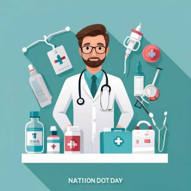 Celebrar el Día Nacional de los Médicos con antecedentes médicos gratuitos de vectores planos