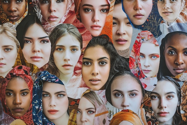 Celebrar la diversidad Collaje de mujeres multiculturales