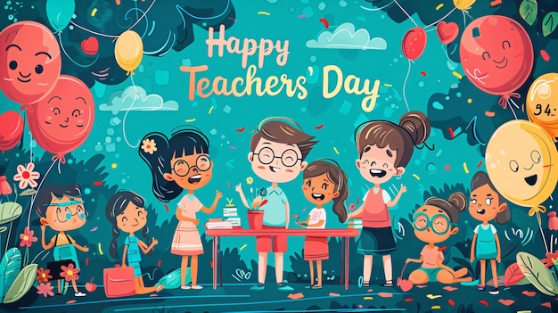 Celebrar a los educadores Una vibrante ilustración de pancarta feliz día de los maestros