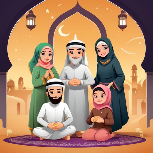 Celebrar el Eid al-Fitr Ilustraciones tradicionales musulmanas y reflexiones sobre el Ramadán