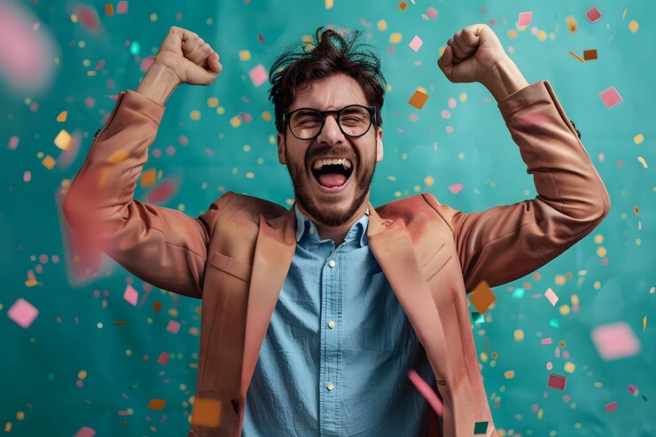 Celebrar el éxito Un momento alegre de triunfo con confeti