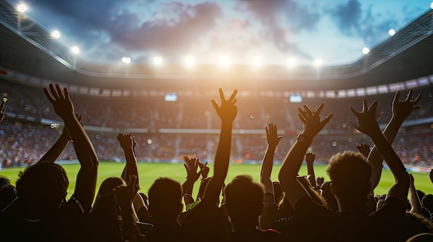 Foto celebrar o conceito silhouettes clube de fãs de futebol levantando as mãos sobre o estádio