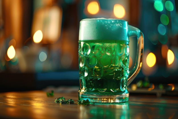 Celebrar o dia de São Patrício na Irlanda com um copo de cerveja verde