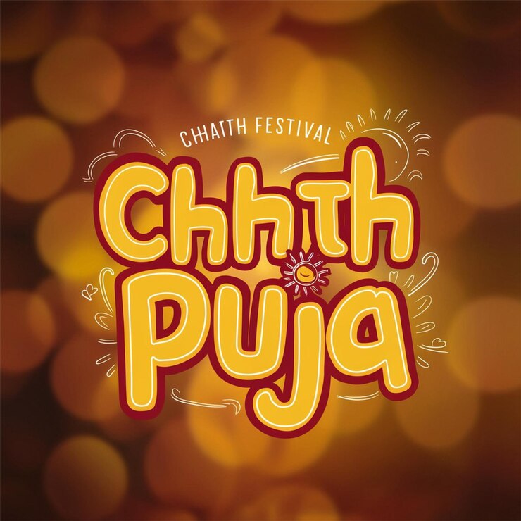 Foto celebrar el puja de chhath con una tipografía alegre