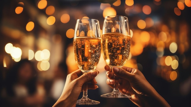 Celebraron el Año Nuevo con el fondo de luces doradas y bebiendo champán.