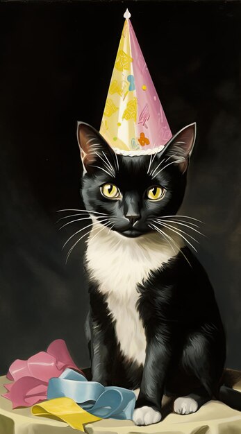 Foto celebration whiskers un gato de fiesta listo para funcat con sombrero