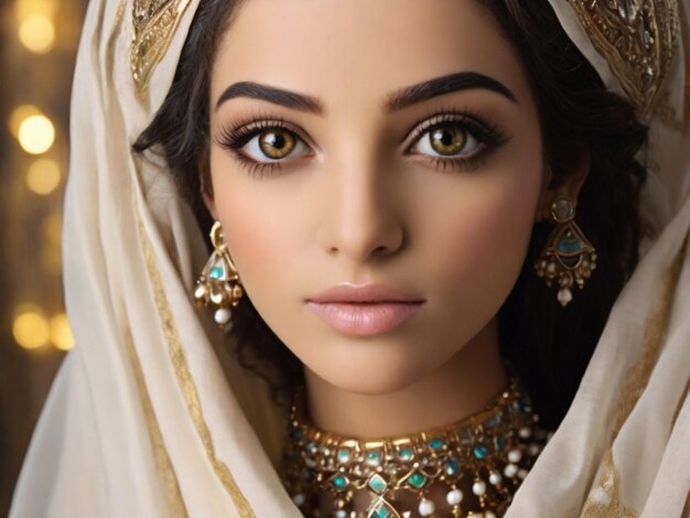 Foto celebre a beleza atemporal das mulheres árabes enquanto realçam suas características naturais com o sutil e