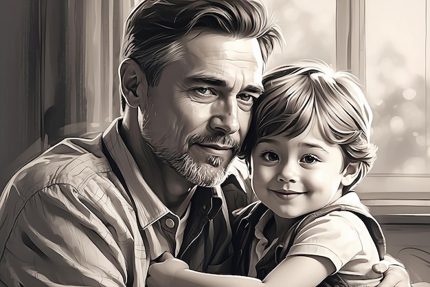 Celebre el Día del Padre con un impresionante retrato de un padre y su hijo en un estilo realista