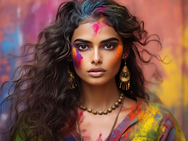 Celebre la esencia de la belleza con una encantadora modelo india en medio del vibrante festival Holi