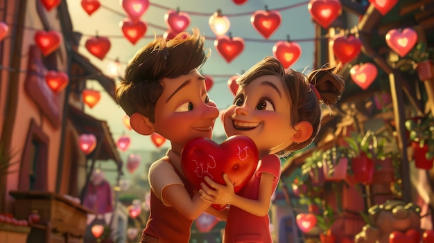 Foto celebre el poder del amor para superar obstáculos y desafiar las expectativas en el encantador mundo de los dibujos animados en 3d