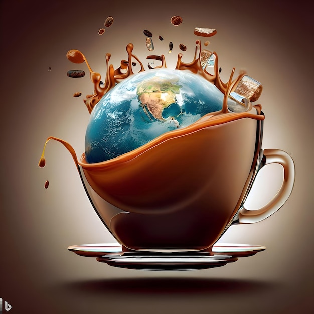 Celebre una taza de café con la tierra en ella Día internacional del café generativo de IA