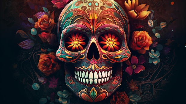 Celebre la vida y la muerte con un colorido diseño de calavera del Día de los Muertos