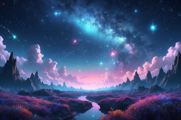 Celestial Dreamscape Surreal CG Rendering de Céu Estrelado Inteligência Artificial Gerativa