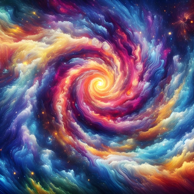 Celestial Swirl abstrakte farbenfrohe Formen, die sich in einer kosmischen Anzeige drehen und zusammenlaufen