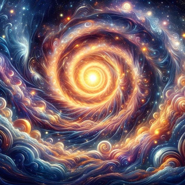 Celestial Swirl abstrakte farbenfrohe Formen, die sich in einer kosmischen Anzeige drehen und zusammenlaufen