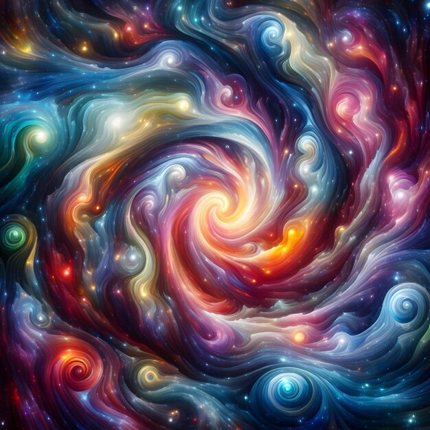 Celestial Swirl abstrakte farbenfrohe Formen, die sich in einer kosmischen Anzeige drehen und zusammenlaufen