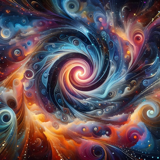 Celestial Swirl formas coloridas abstratas girando e convergindo em uma exibição cósmica