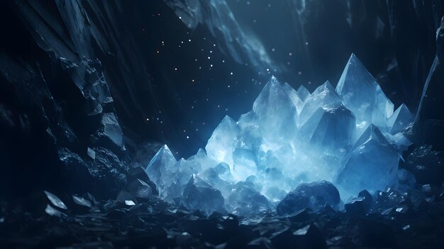 Celestite leuchtet in der dunklen Höhle blau Kristall leuchtend und glänzend