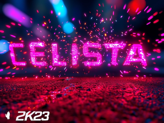 Celista 2K23 Text mit und Cyberpunk-Effekt und Bold Display Kreatives Dekor Live-Stream-Hintergrund