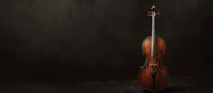 Foto cello-musikinstrument auf schwarzem hintergrund isoliertes klassisches musikkonzept
