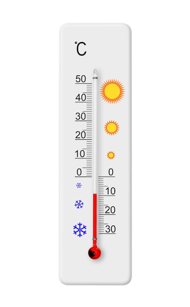 Foto celsius-thermometer isoliert auf weißem hintergrund umgebungstemperatur minus 9 grad