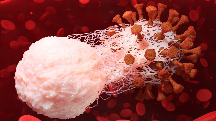 Foto célula blanca de la sangre fagocitosis inmunitaria coronavirus enfermedad de covid-19 infección de células 3d ilustración de procesamiento