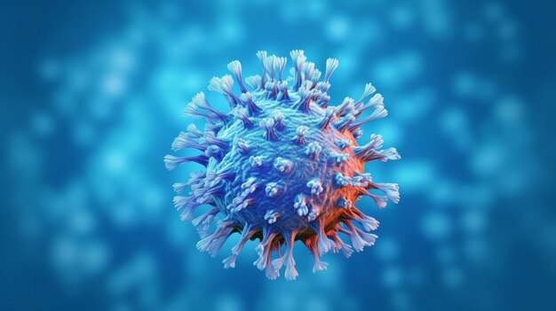 Una célula de coronavirus con fondo azul.