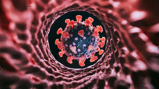 Una célula de coronavirus se ve a través de una célula de coronavirus.