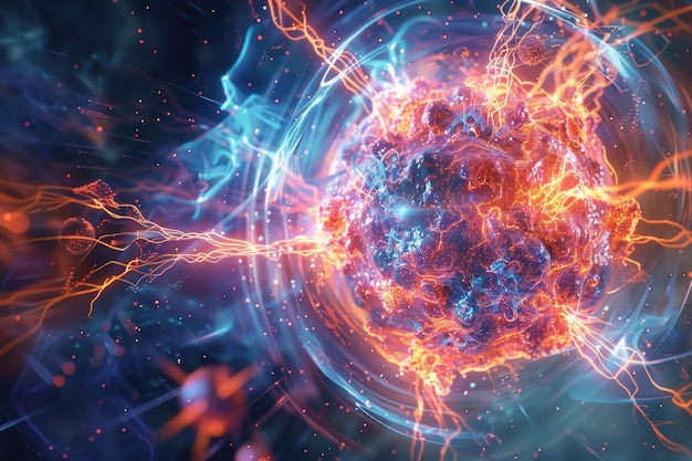 Foto célula de ilustração 3d com raios cósmicos de energia