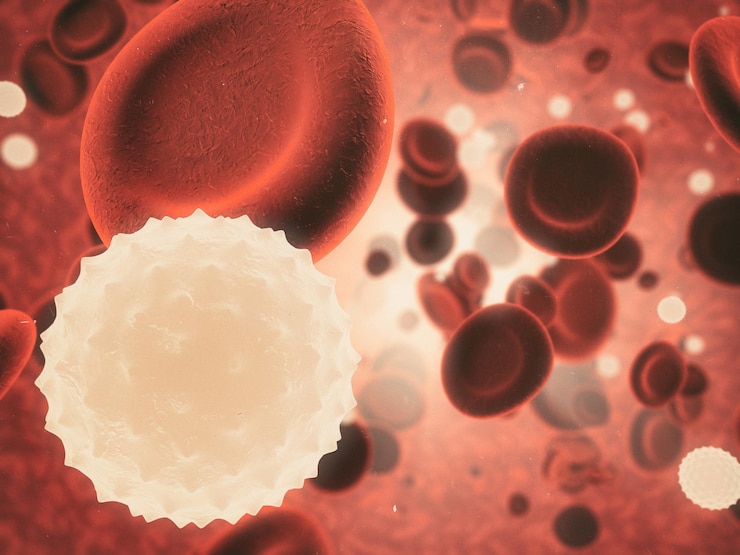Foto célula do vírus do sangue e molécula com partícula abstrata ou micróbio 3d de bactérias sistema imunológico microbiologia e doente para a ciência microscópio e pesquisa médica para tratamento de sepse ou senolíticos