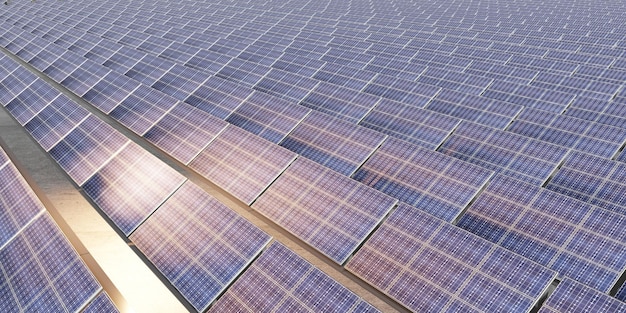 Célula solar painel solar estação vista aérea célula de energia solar eletricidade 3d render